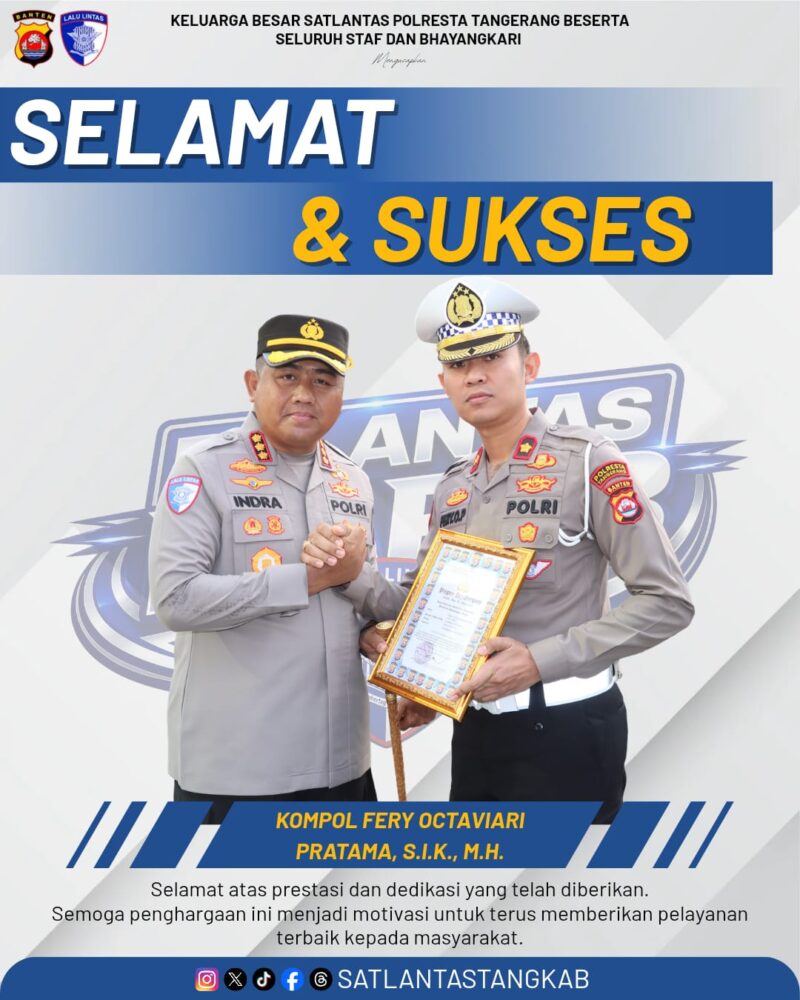 Kompol Fery Octaviari Pratama Diganjar Penghargaan atas Kinerja di Polresta Tangerang
